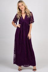 PinkBlush Plum Lace Mesh Overlay Maternity Maxi Dress