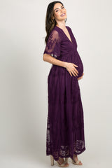 PinkBlush Plum Lace Mesh Overlay Maternity Maxi Dress