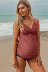 Mauve Wrap Front Maternity Tankini Top