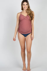 Mauve Wrap Front Maternity Tankini Top