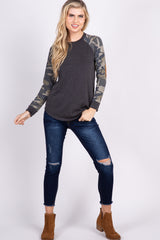Charcoal Grey Camo Colorblock Top