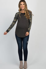 Charcoal Grey Camo Colorblock Maternity Top