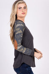 Charcoal Grey Camo Colorblock Top