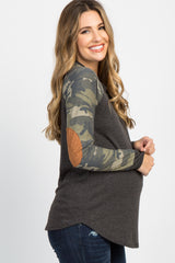 Charcoal Grey Camo Colorblock Maternity Top