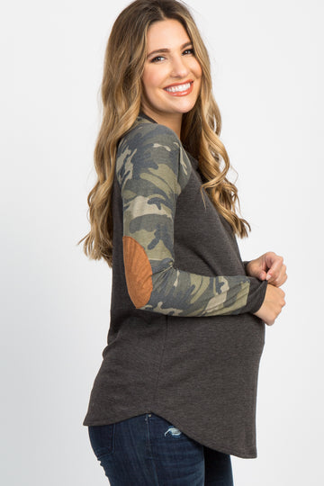 Charcoal Grey Camo Colorblock Maternity Top