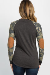 Charcoal Grey Camo Colorblock Maternity Top
