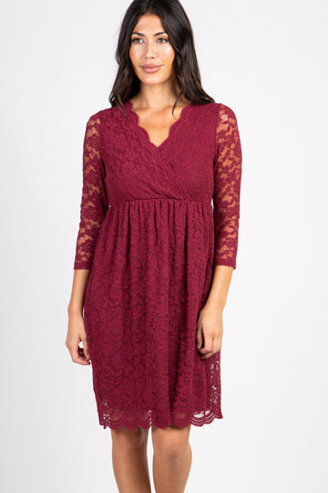 PinkBlush Burgundy Lace Overlay Wrap Dress
