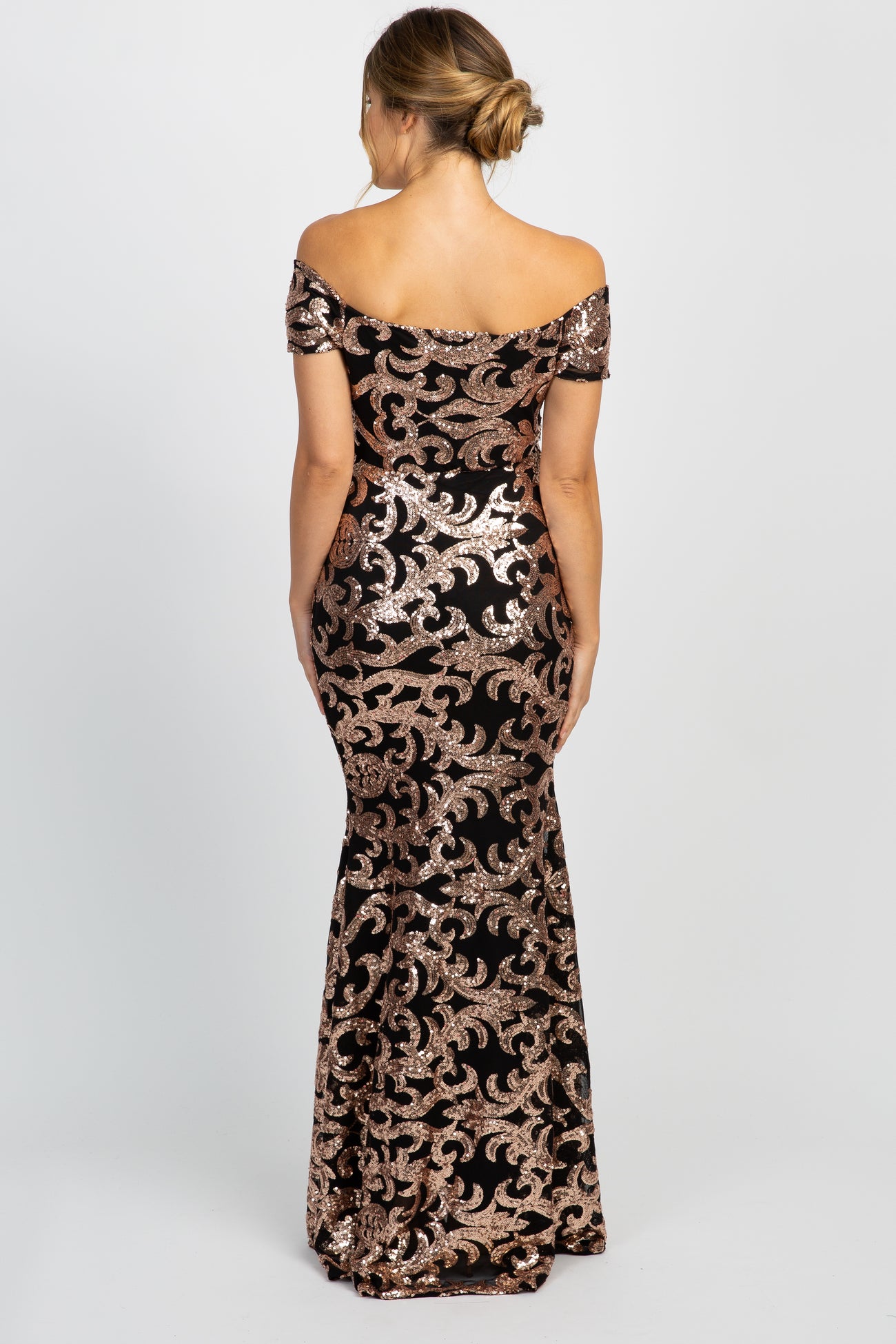 PinkBlush Black Sequin Off Shoulder Wrap Maternity Photoshoot Gown/Dress