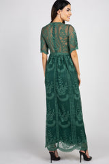 Teal Green Lace Mesh Overlay Maternity Maxi Dress