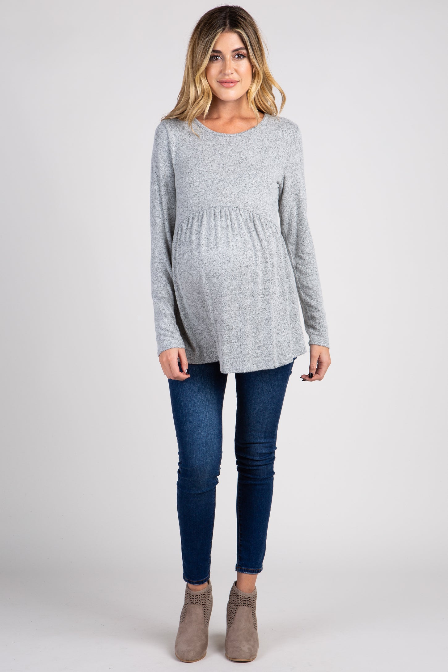 PinkBlush Heather Grey Soft Knit Maternity Peplum Top
