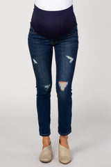 PinkBlush Navy Blue Distressed Maternity Skinny Jeans