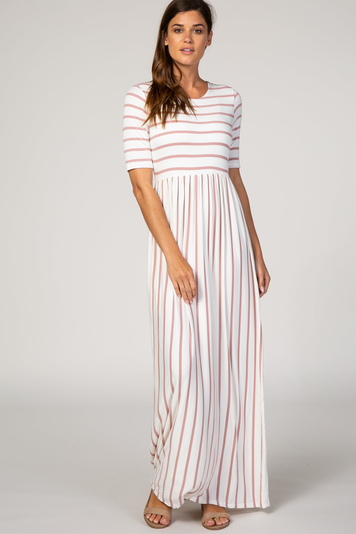PinkBlush Mauve Striped Half Sleeve Maxi Dress