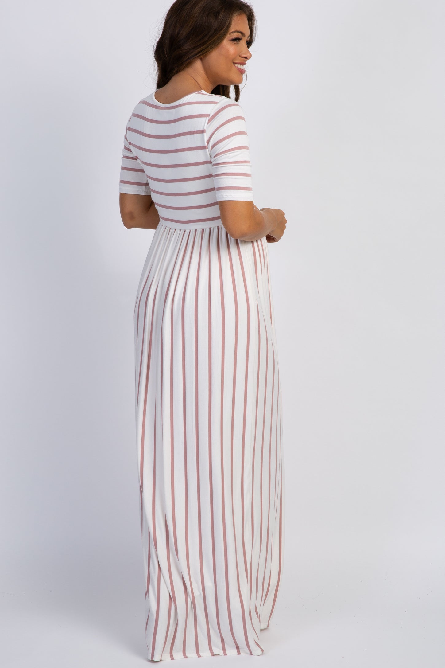 PinkBlush Mauve Striped Half Sleeve Maternity Maxi Dress
