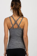 PinkBlush Charcoal Heathered Crisscross Back Fitted Maternity Active Top