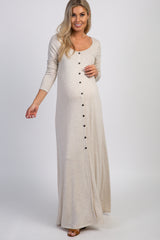 PinkBlush Beige Button Front Maternity Maxi Dress