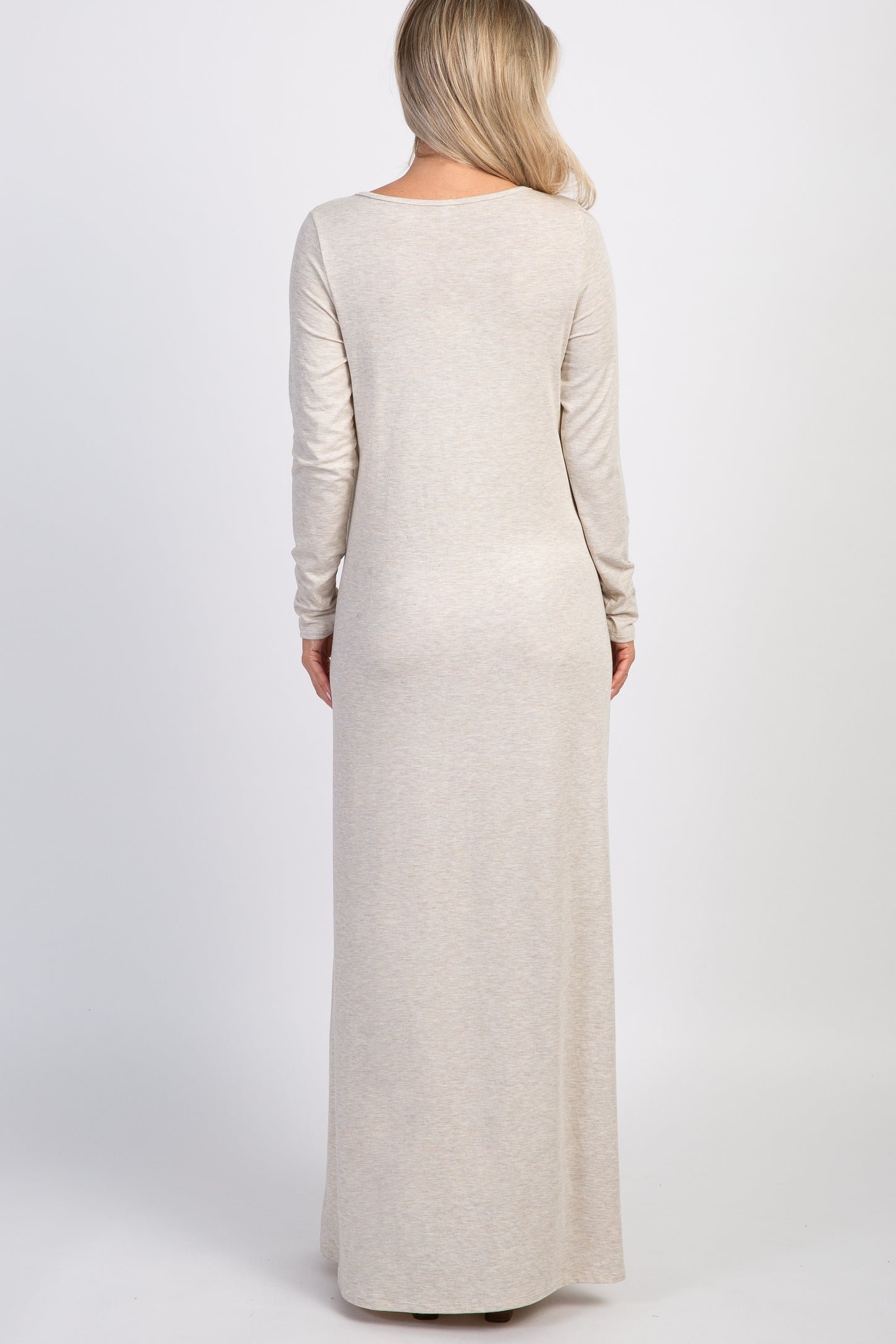 PinkBlush Beige Button Front Maternity Maxi Dress