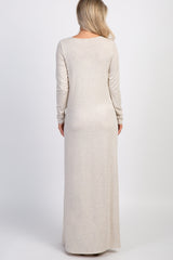 PinkBlush Beige Button Front Maternity Maxi Dress
