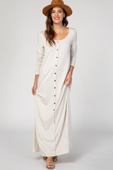 PinkBlush Beige Button Front Maternity Maxi Dress