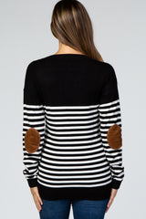 PinkBlush Black Striped Elbow Patch Knit Maternity Sweater