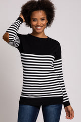 PinkBlush Black Striped Elbow Patch Knit Maternity Sweater