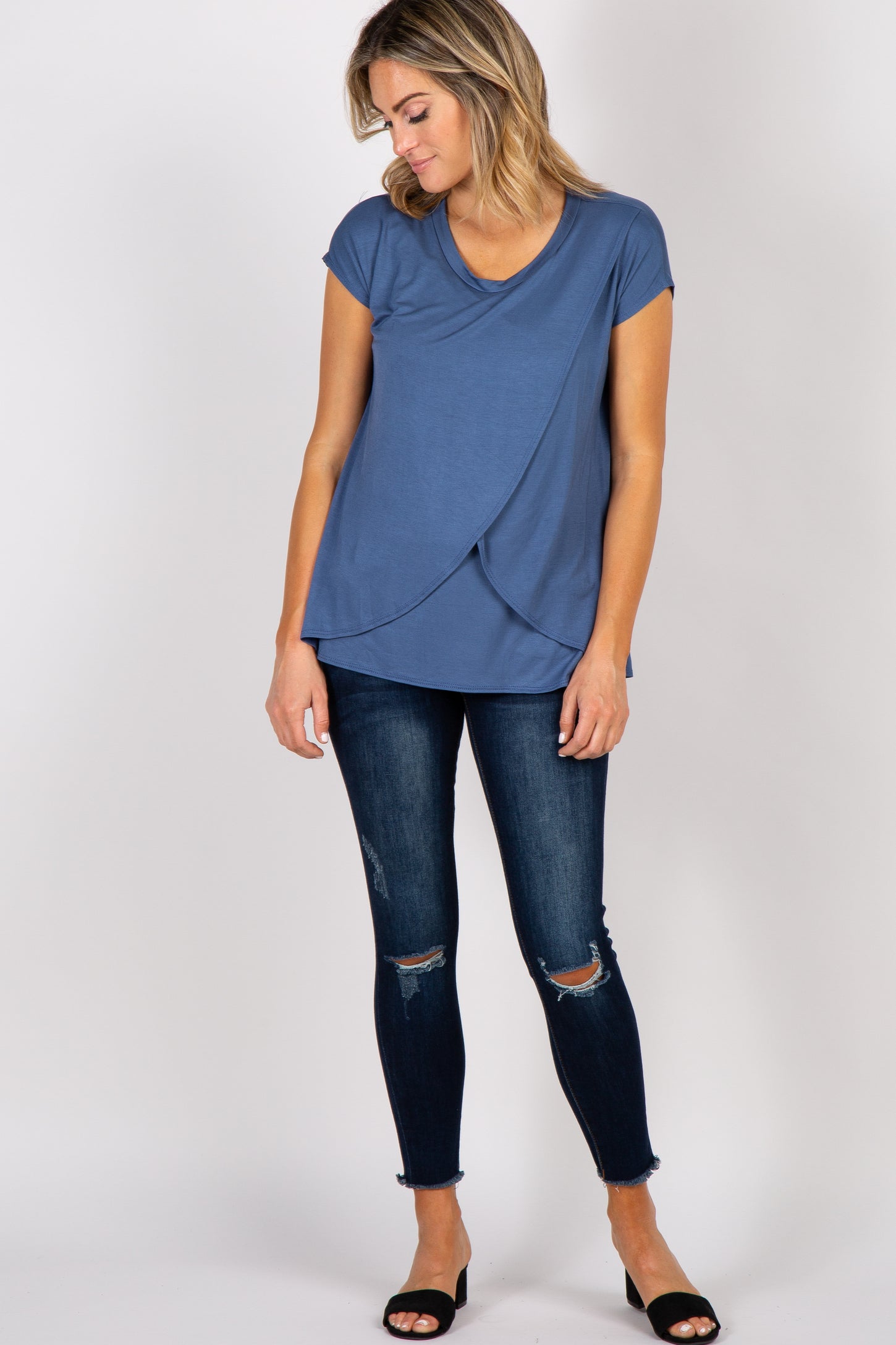 PinkBlush Blue Layered Wrap Front Nursing Top
