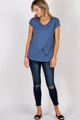 PinkBlush Blue Layered Wrap Front Nursing Top