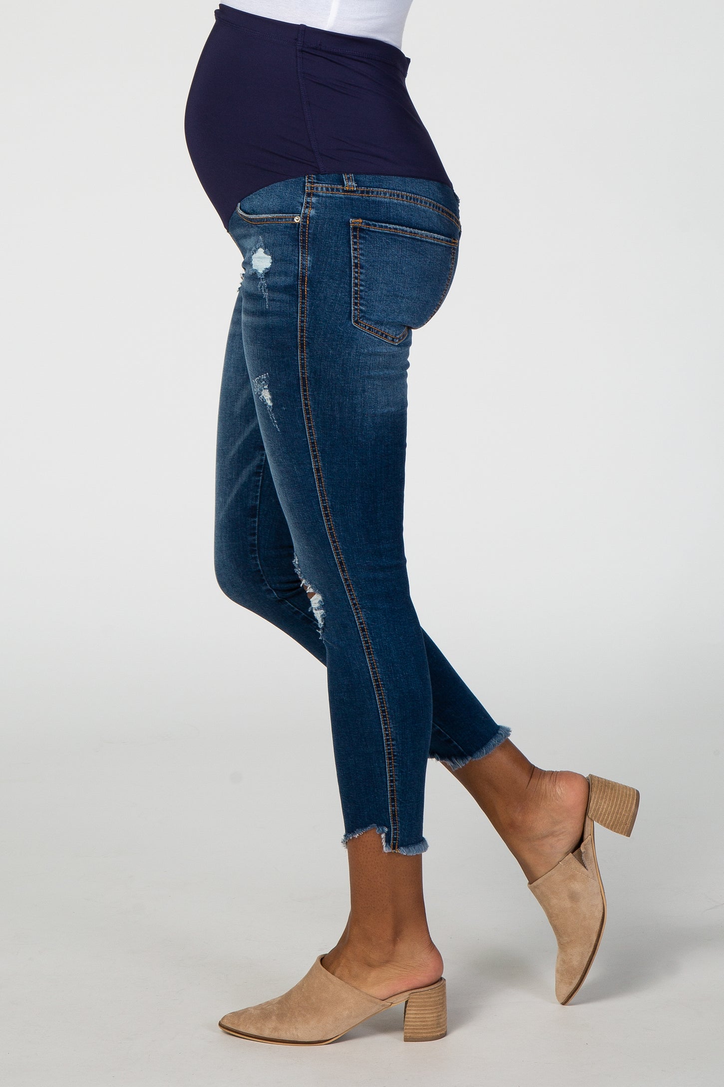 PinkBlush Navy Blue Distressed Frayed Hem Maternity Jean