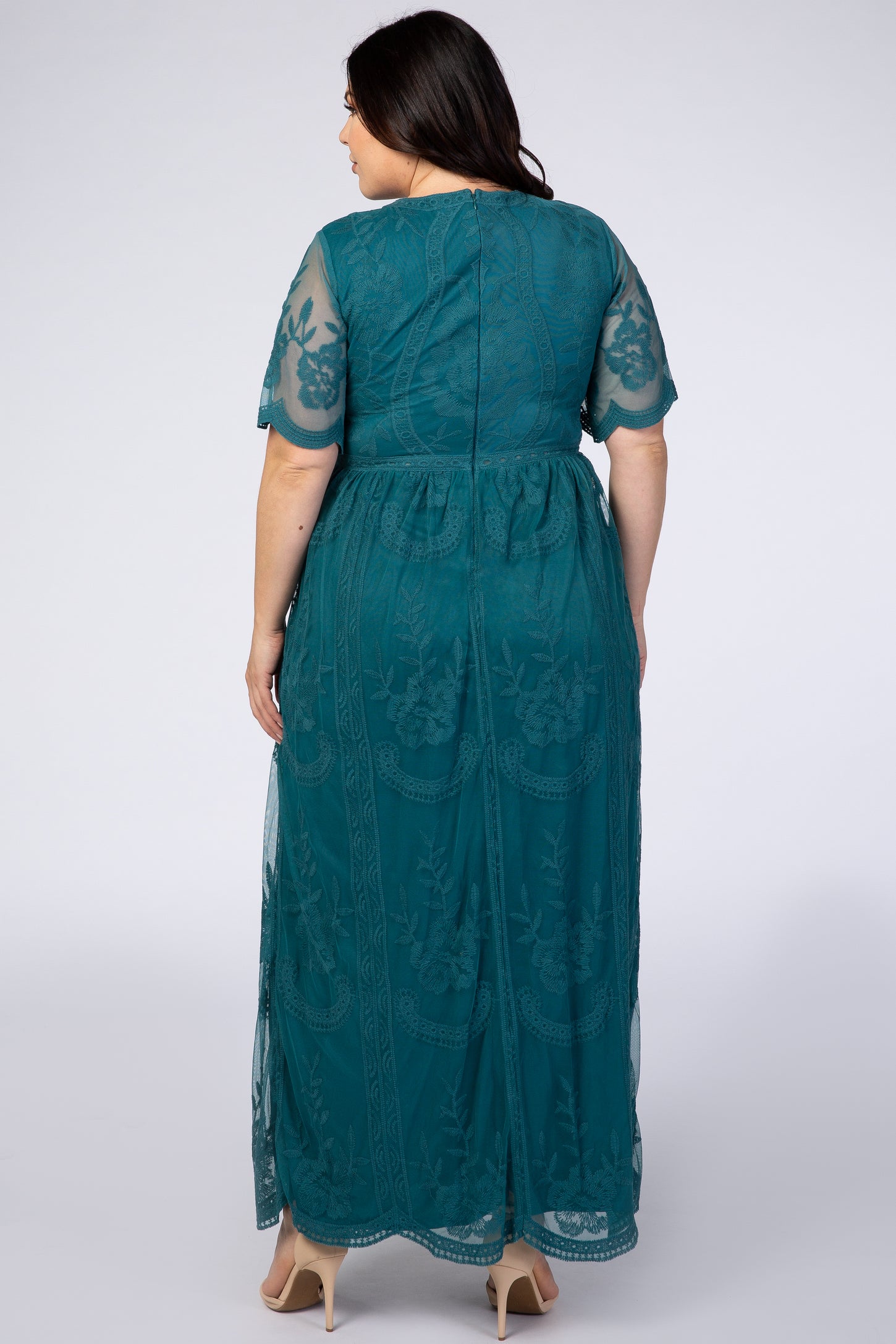 PinkBlush Teal Lace Mesh Overlay Plus Maxi Dress