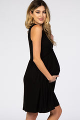 PinkBlush Black Sleeveless Round Neck Pom Pom Detail Maternity Dress