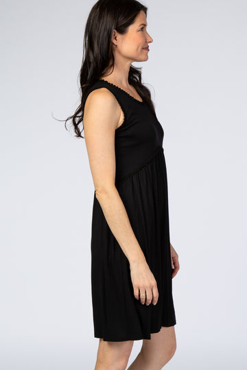 PinkBlush Black Sleeveless Round Neck Pom Pom Detail Dress