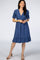 PinkBlush Blue Textured Polka Dot Ruffle Hem Short Sleeve Dress