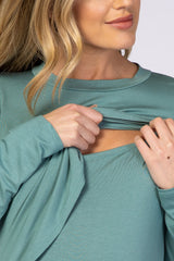 PinkBlush Light Olive Solid Layered Front Long Sleeve Maternity/Nursing Top