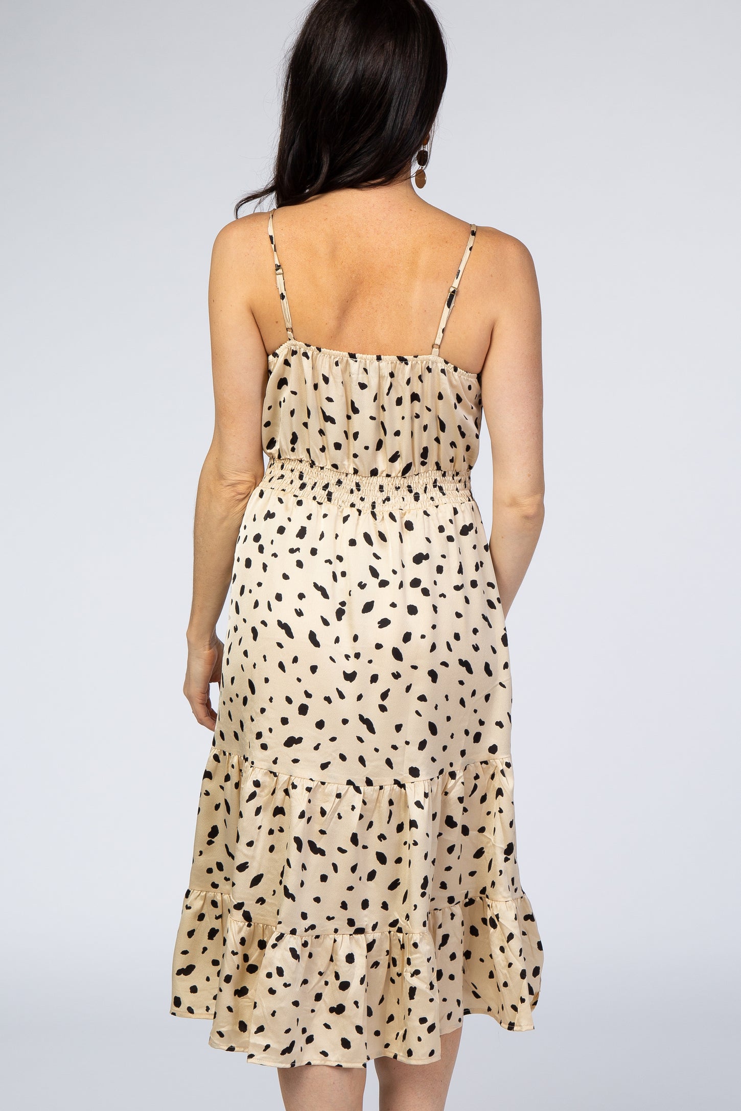 Cream Polka Dot Front Knot Dress