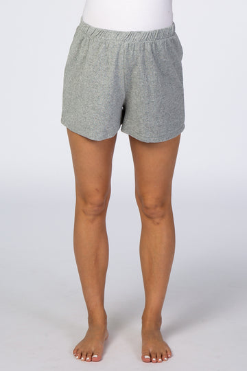 Grey Terry Elastic Waist Maternity Lounge Shorts