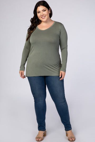 Light Olive Basic Long Sleeve Plus Top