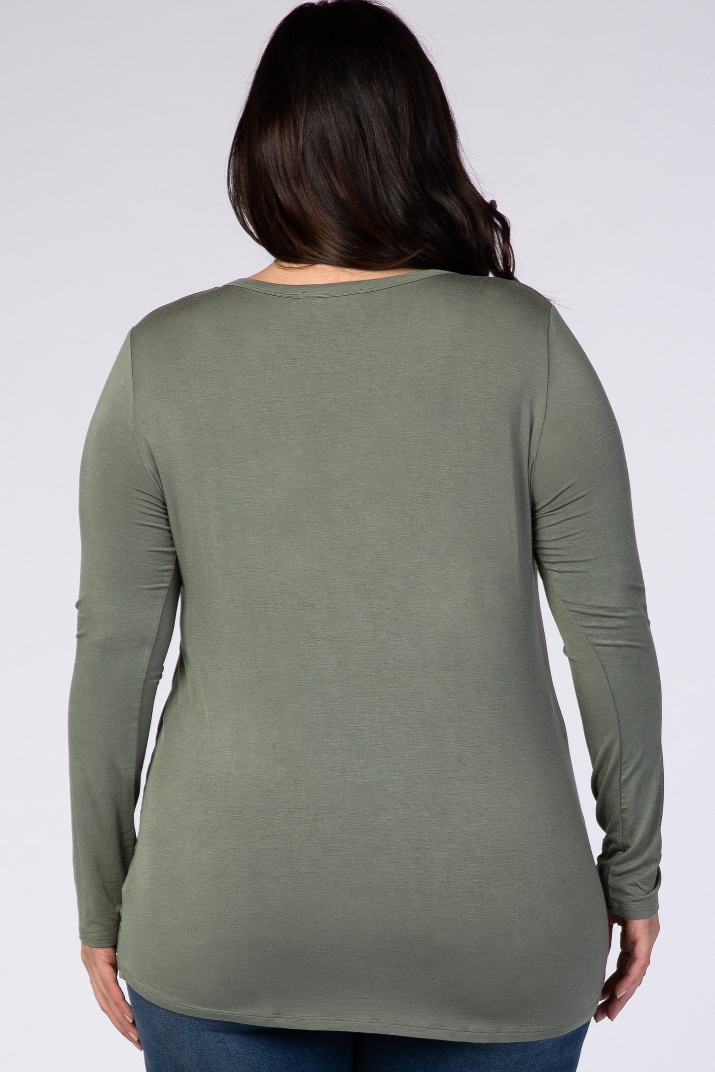 Light Olive Basic Long Sleeve Plus Top
