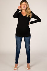 Black Long Sleeve Fitted Ruched Maternity Top
