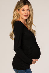 Black Long Sleeve Fitted Ruched Maternity Top