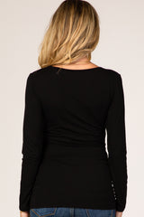 Black Long Sleeve Fitted Ruched Maternity Top