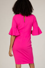 PinkBlush Fuchsia Fitted Ruffle Sleeve Maternity Dress