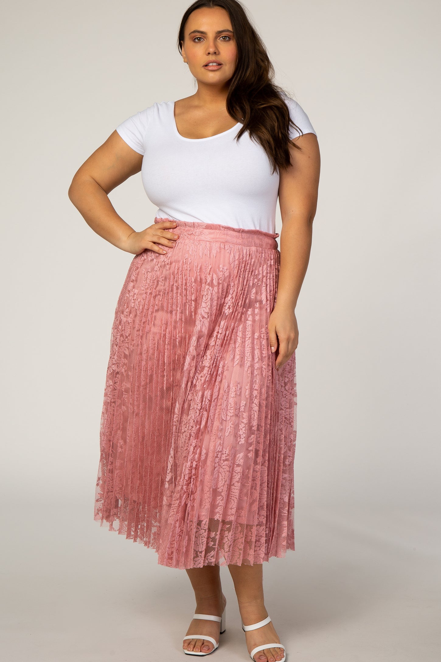 Pink Lace Plus Maternity Midi Skirt