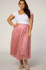 Pink Lace Plus Maternity Midi Skirt