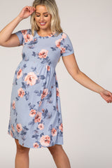 Light Blue Floral Babydoll Maternity Dress