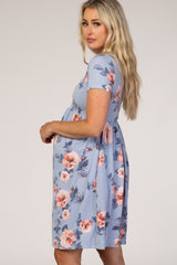 Light Blue Floral Babydoll Maternity Dress