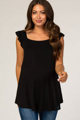 Black Flutter Sleeve Maternity Top