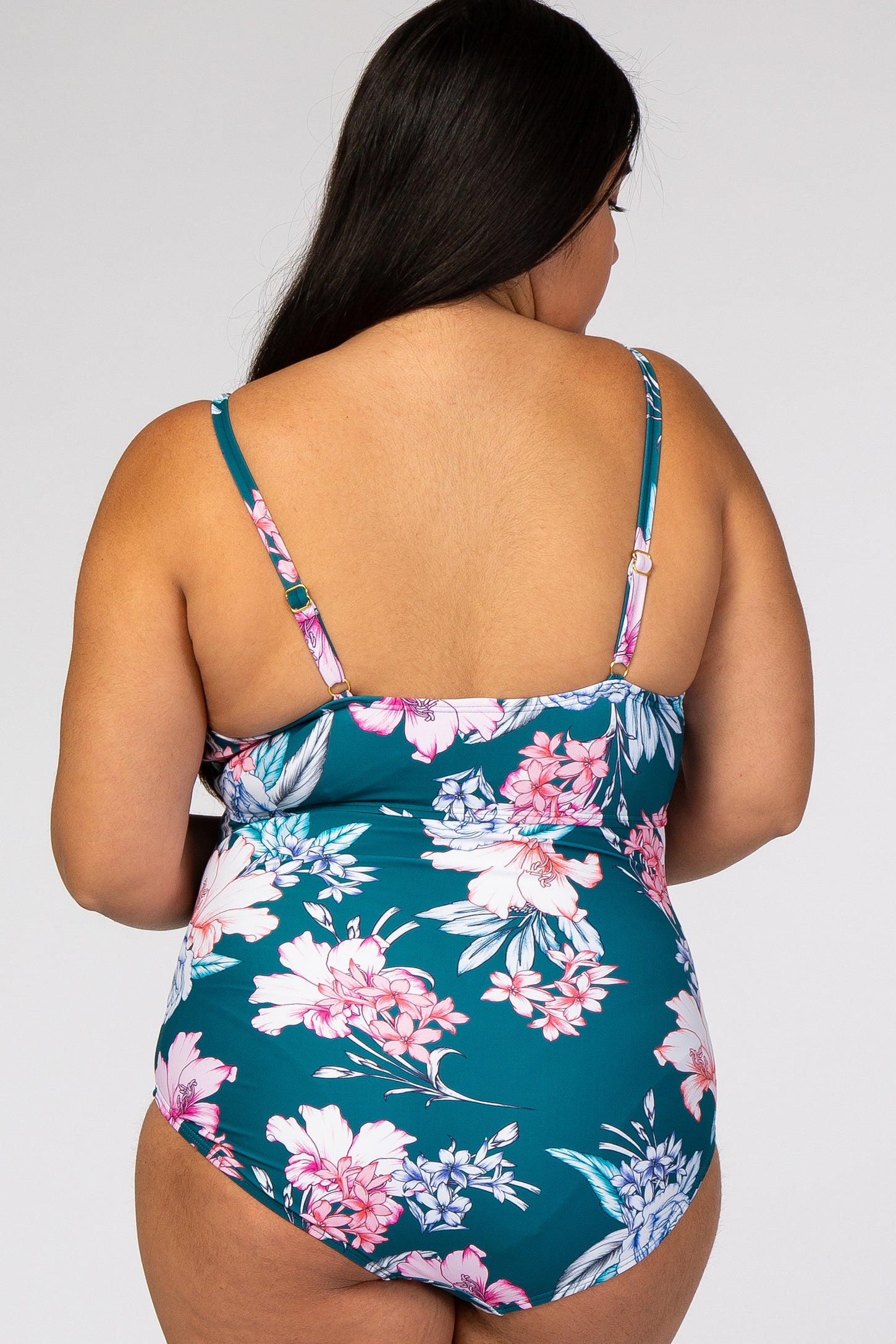 Jade Floral Waist Tie Maternity Plus One-Piece Swimsuit