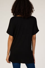 Black V-Neck Cuffed Short Sleeve Maternity Top