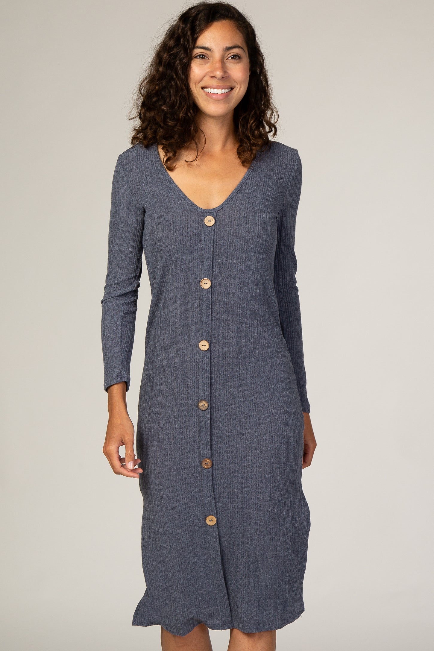 Navy Button Down Midi Dress