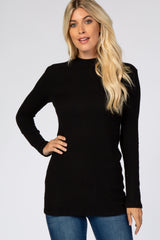 Black Ribbed Long Sleeve Mock Neck Maternity Top
