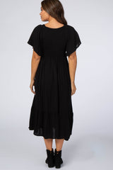 Black Smocked Ruffle Maternity Dress
